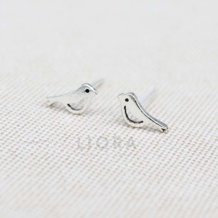 Mismatched Bird Leaf Stud Earrings