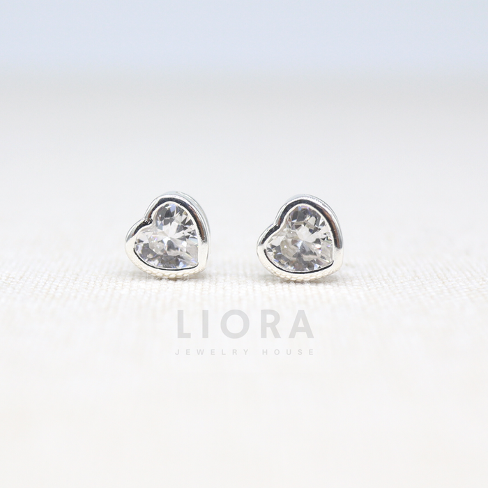 CZ Heart Stud Earrings