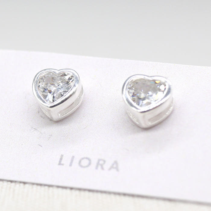 CZ Heart Stud Earrings