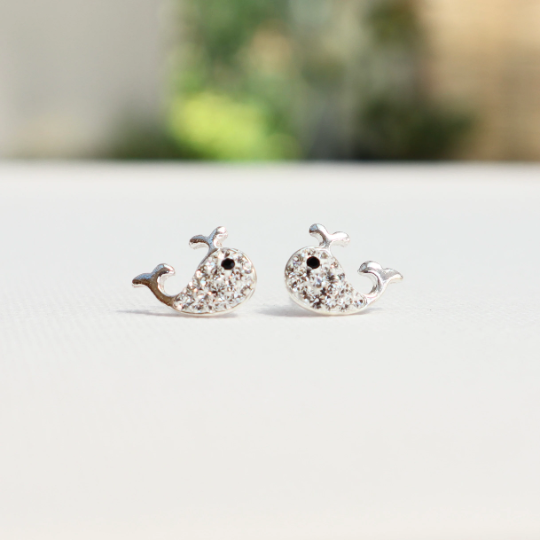 CZ Whale Stud Earrings