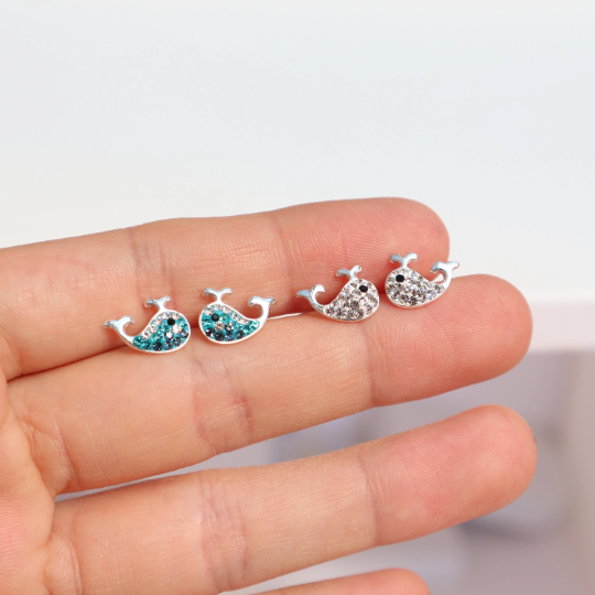 CZ Whale Stud Earrings