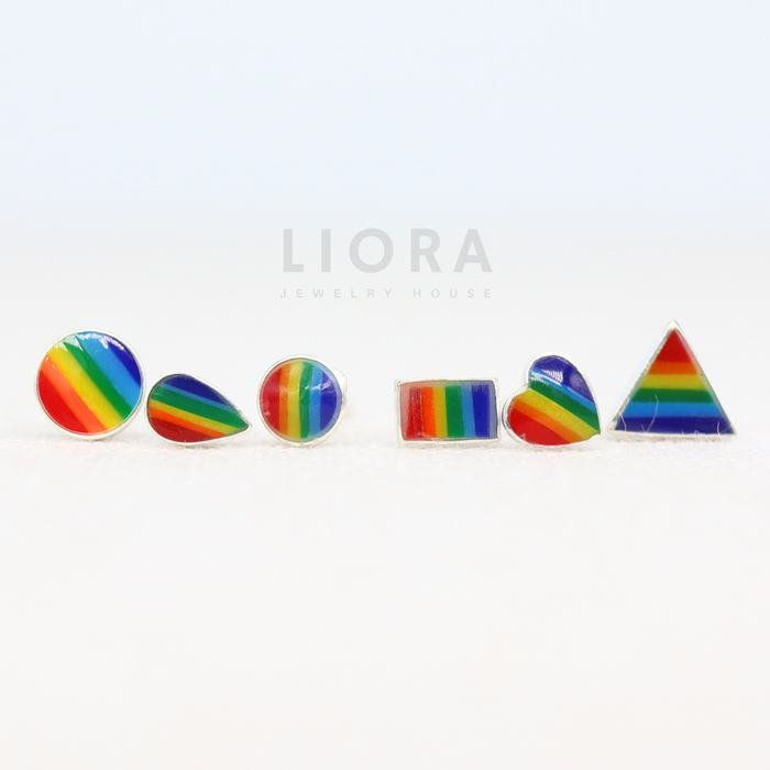 Geometric Rainbow Stud Earrings